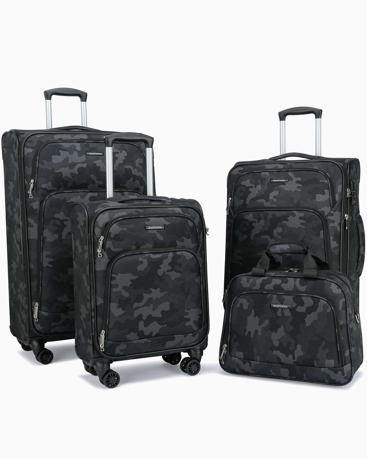 Camo — Fantana Prints soft case, shown with the flight bag