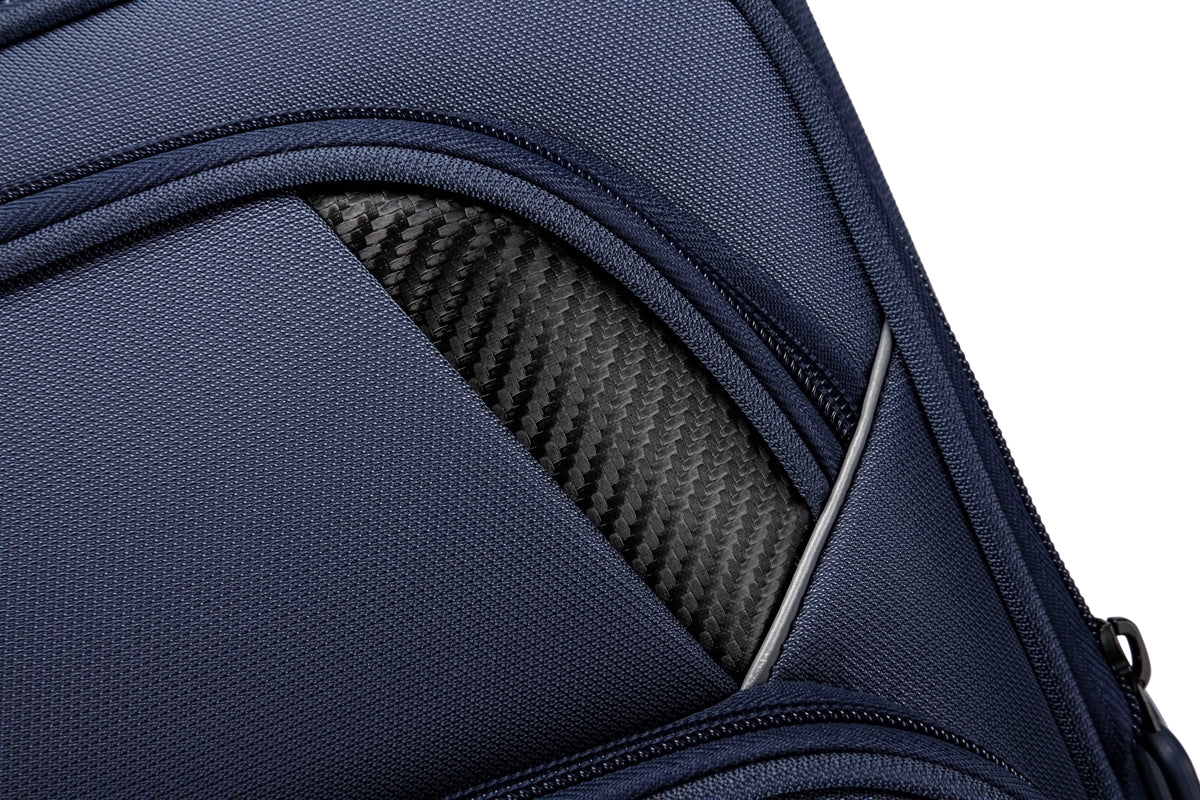 Navy Tartan — Starlet soft canvas suitcase, 55cm cabin, side pocket, detail