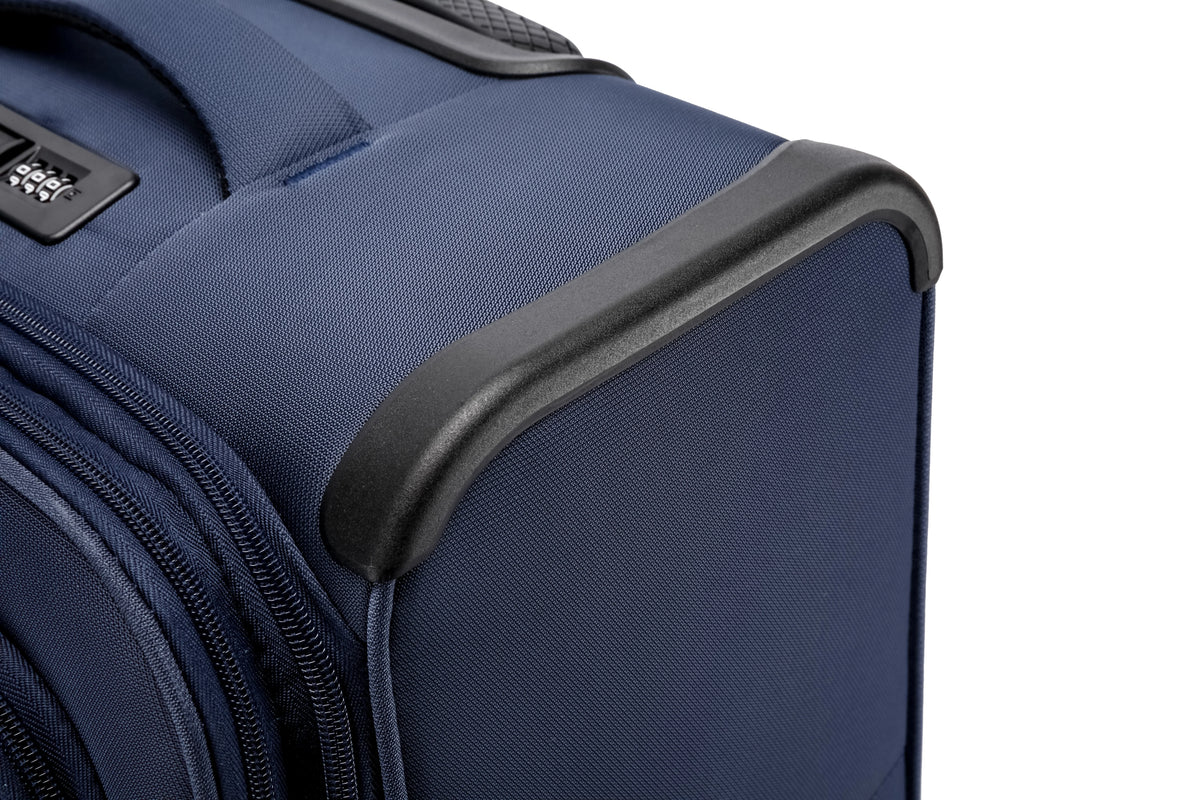 Navy Tartan — Starlet soft canvas suitcase, 55cm cabin, open