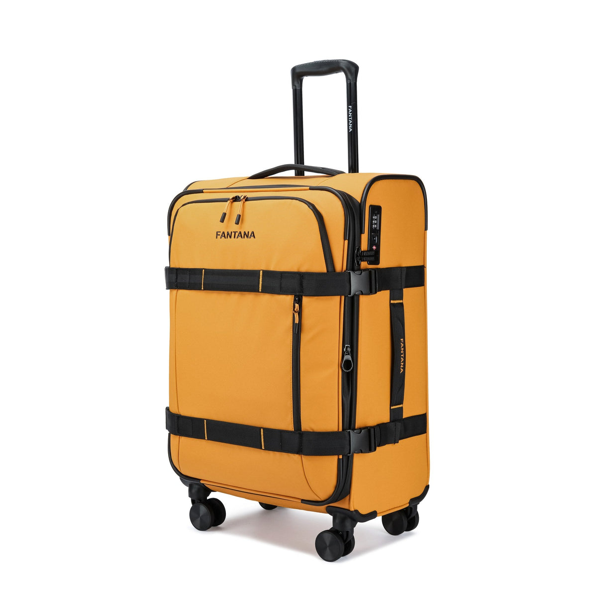 Mustard — Voyager Spinner Trolley Case, three-quarter view