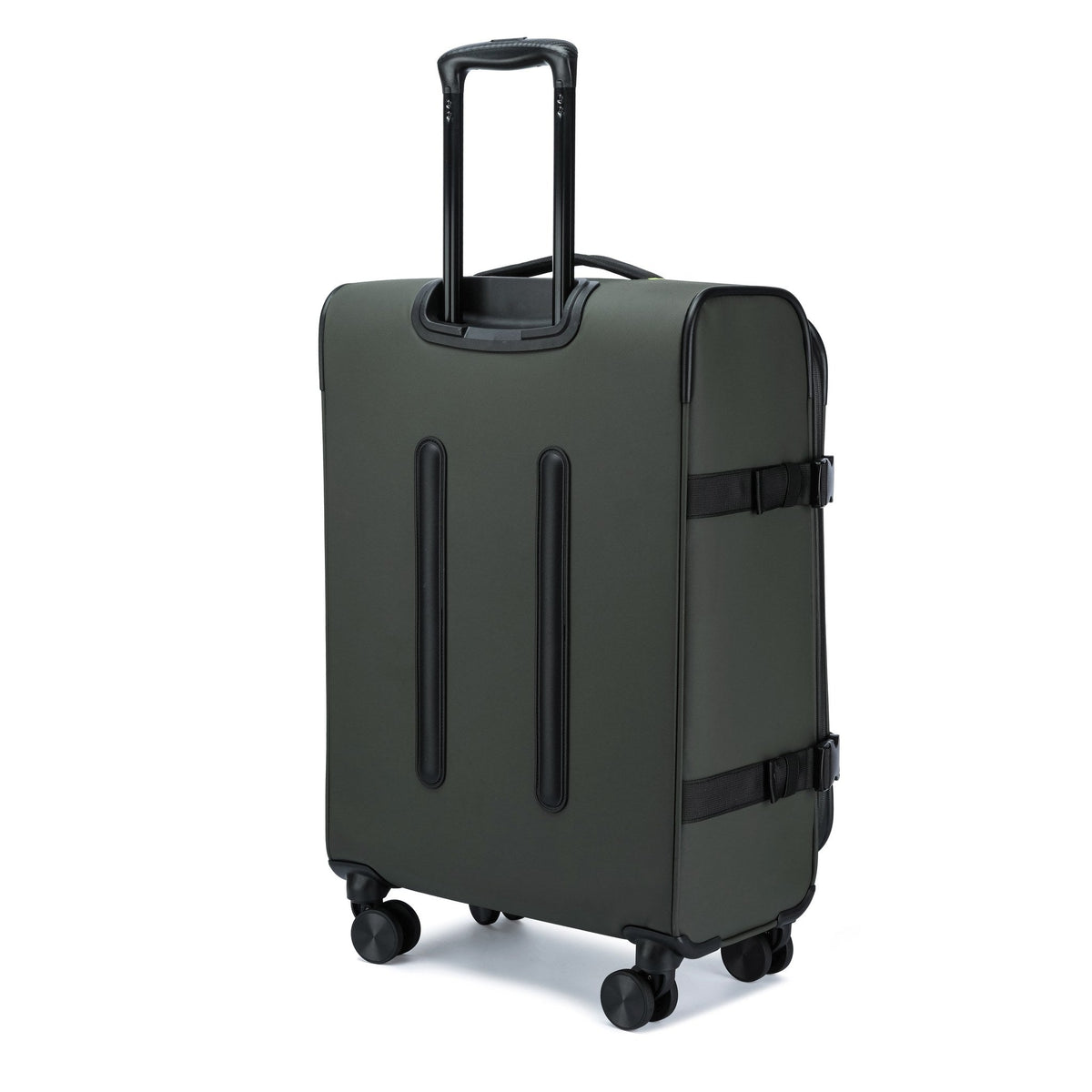 Olive — Voyager Spinner Trolley Case, three-quarter view from behind