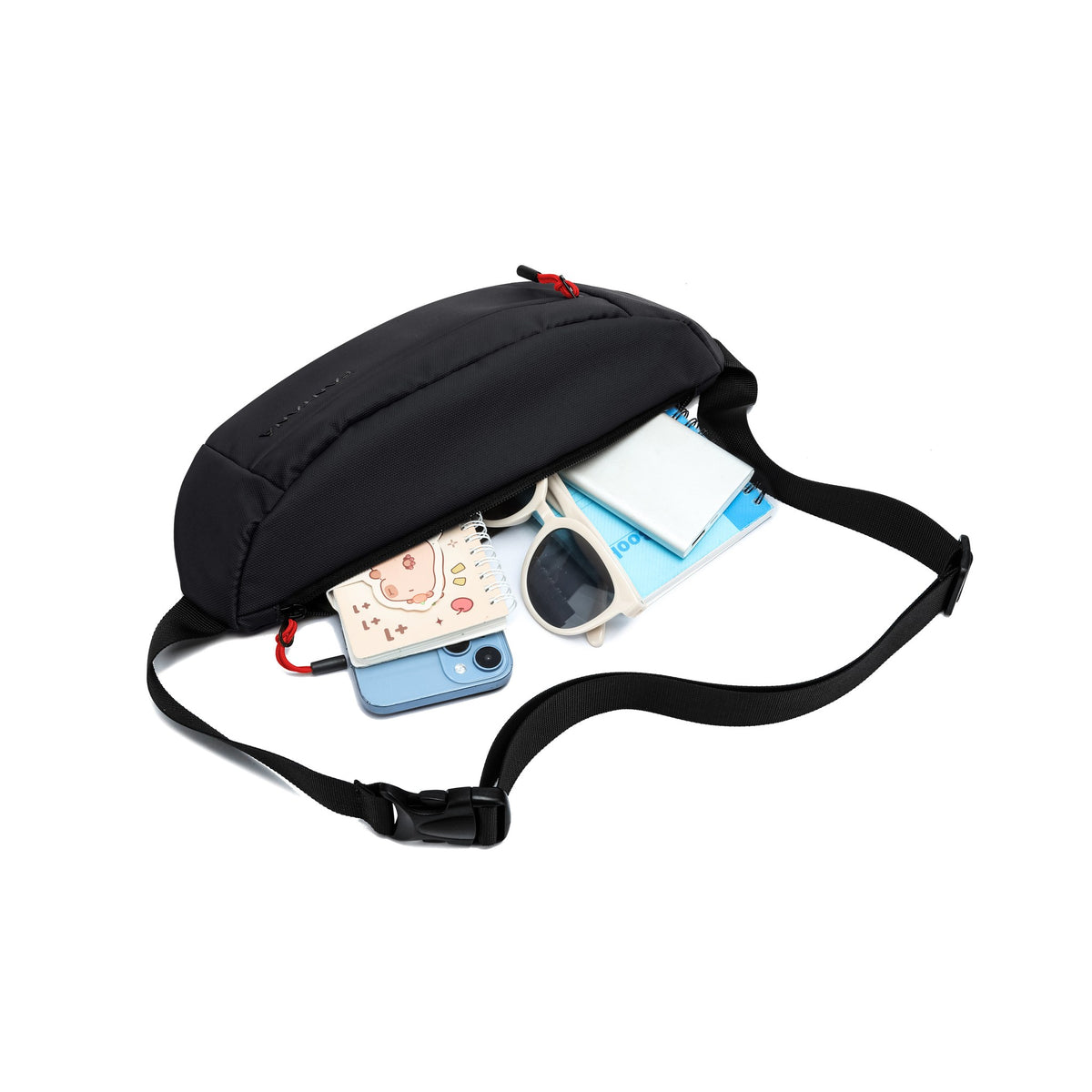 Charcoal — Voyager Waist Bag, packed