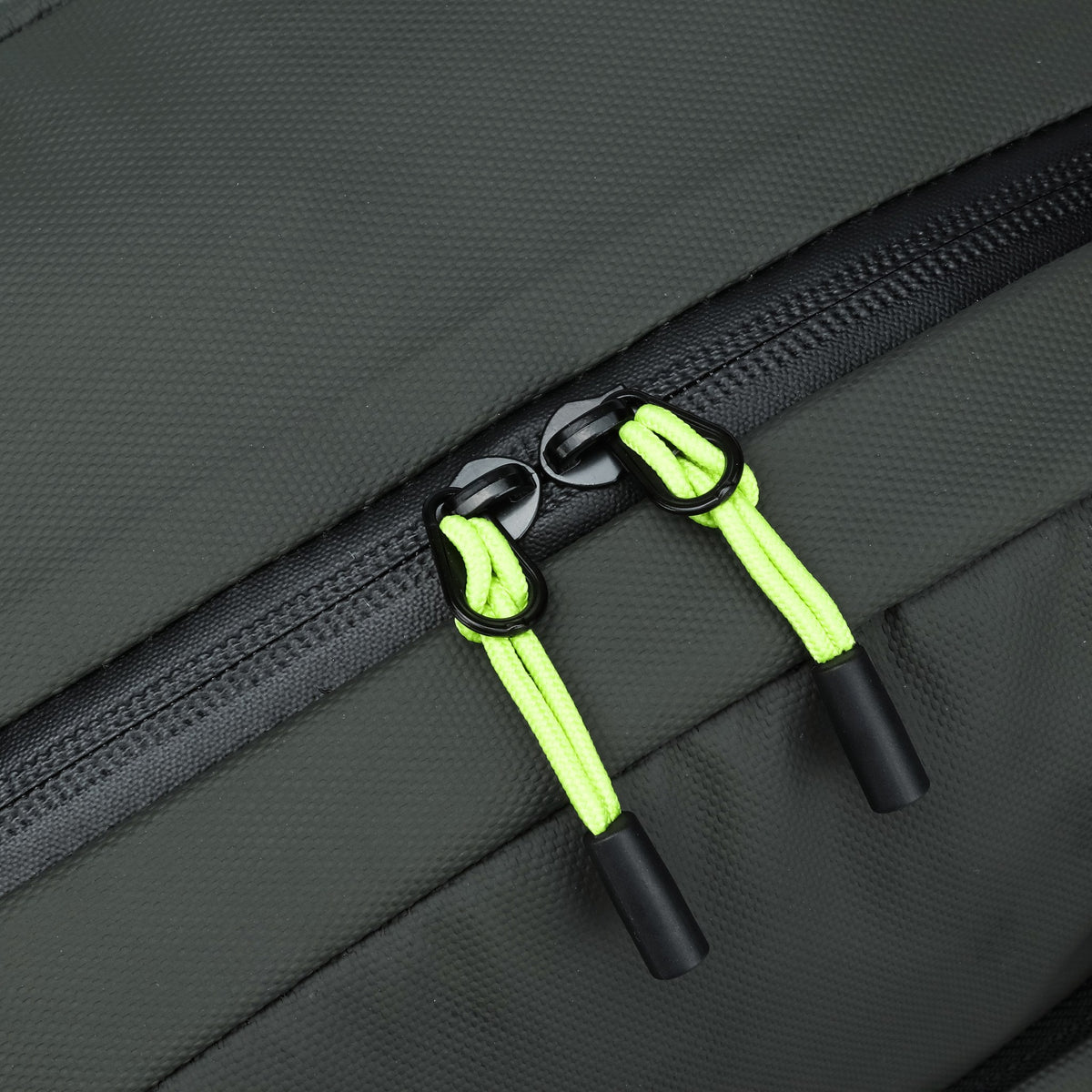 Olive — Voyager Backpack, zip pulls, detail