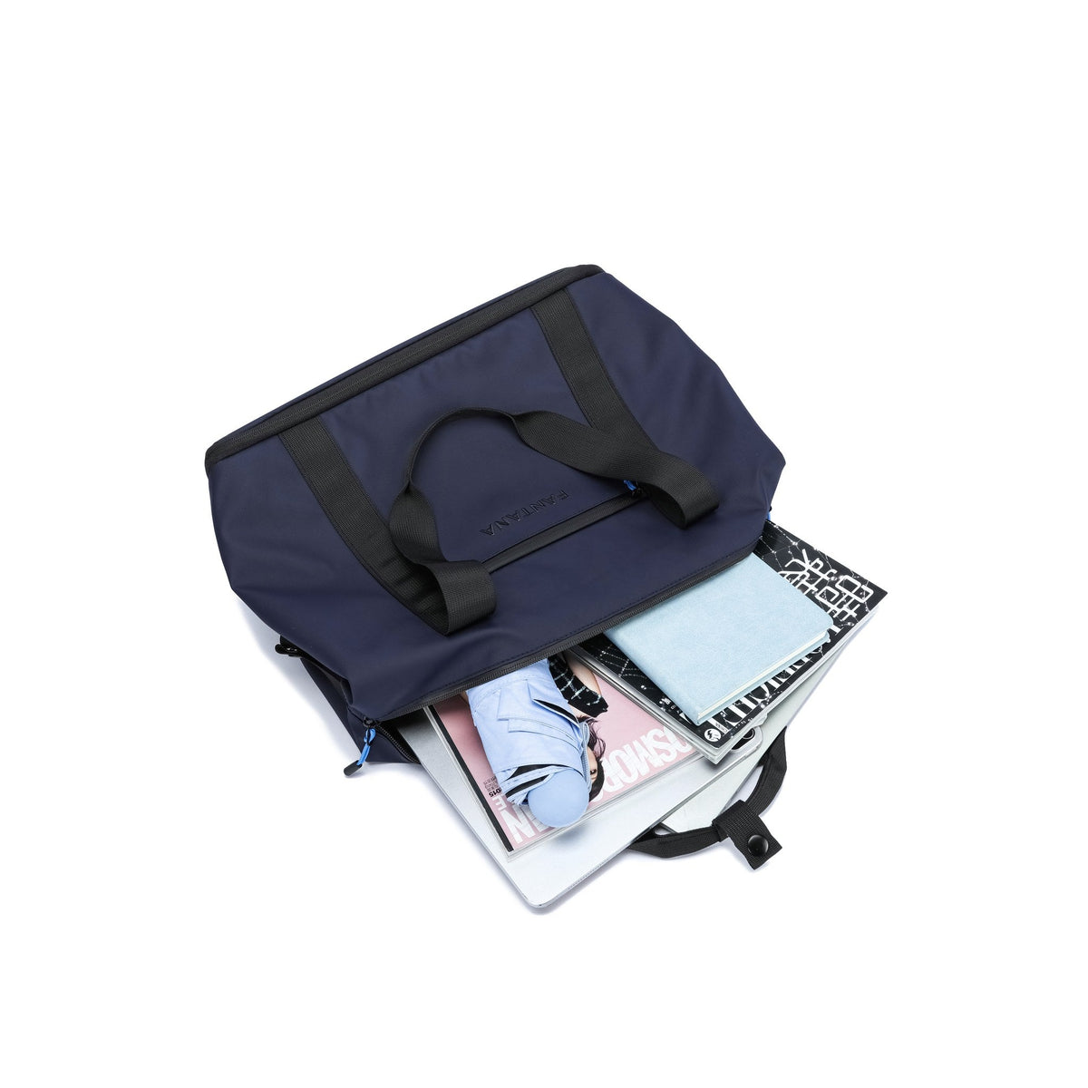 Navy — Voyager Shoulder Bag, packed