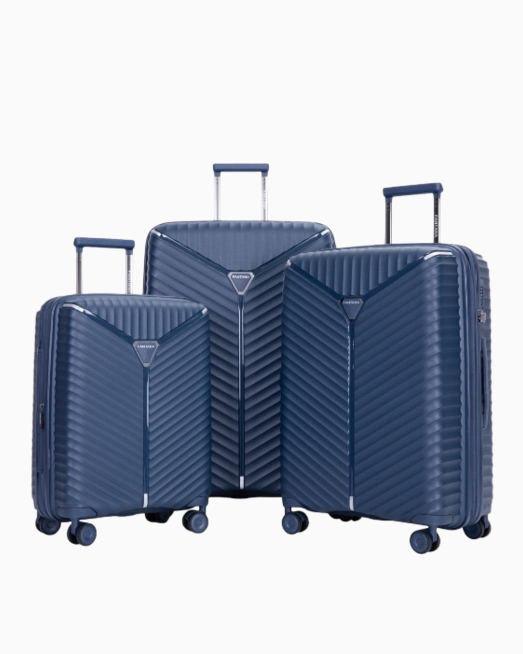 Navy — Mars hard shell suitcase, 55.5cm cabin, shown as a set of three