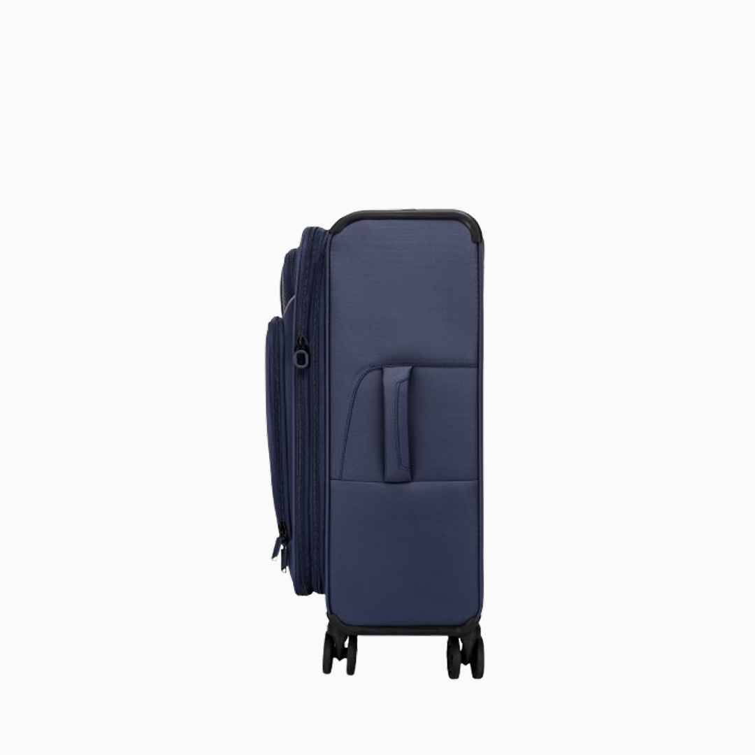 Navy Tartan — Starlet soft canvas suitcase, 55cm cabin, front