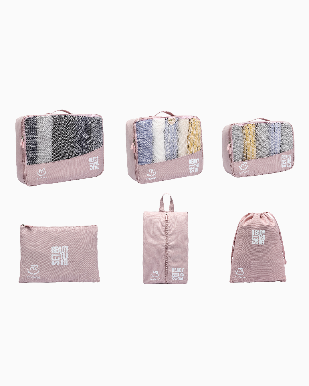 Pink — Packing cubes, set of 6, all six pieces