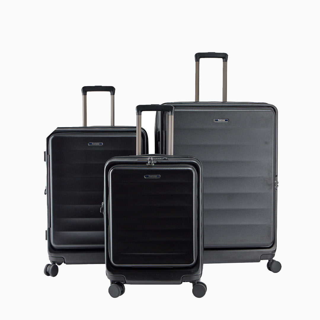 Charcoal — Phoenix hard shell suitcase, 55cm cabin, shown to scale