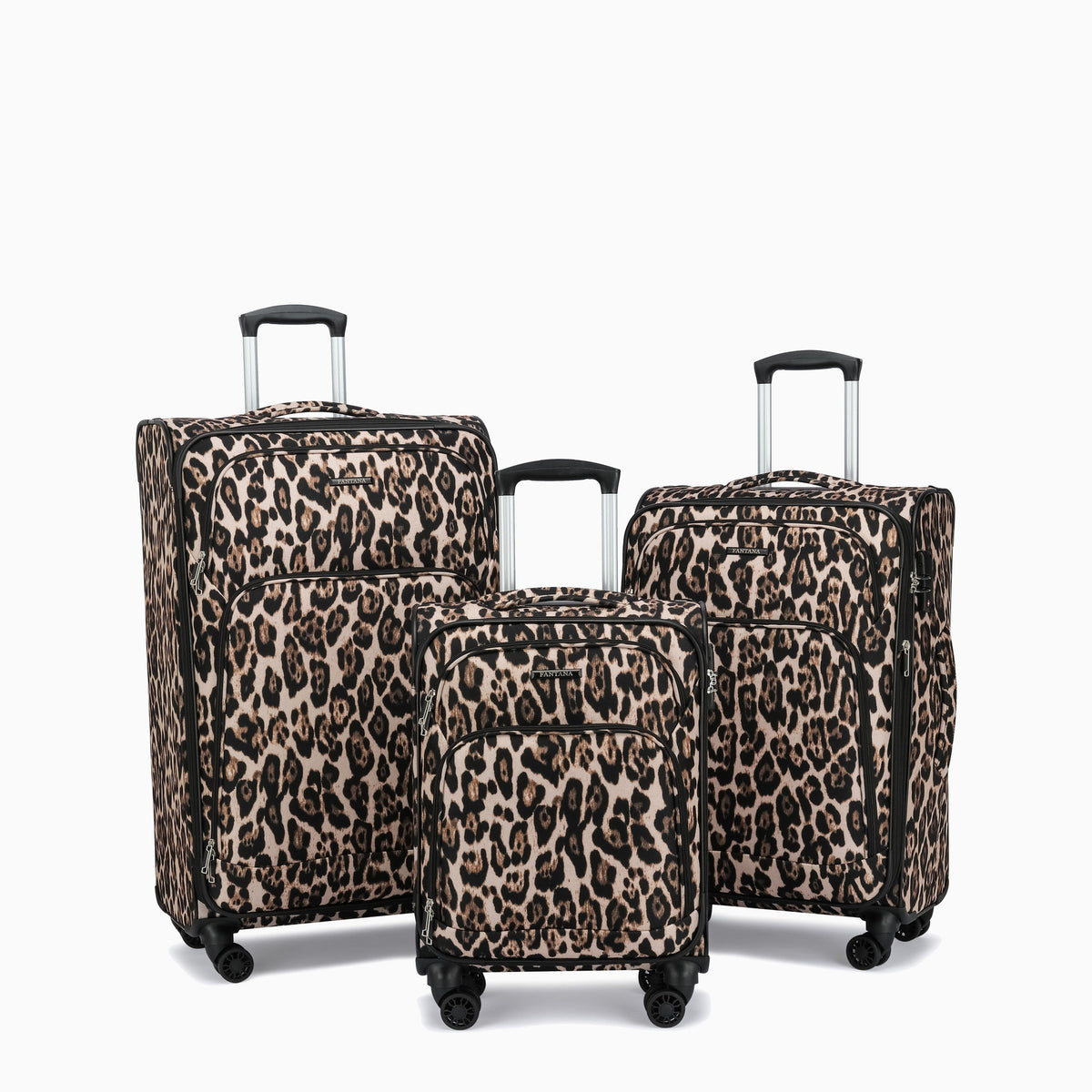 Leopard — Fantana Prints soft case, shown as a set of three