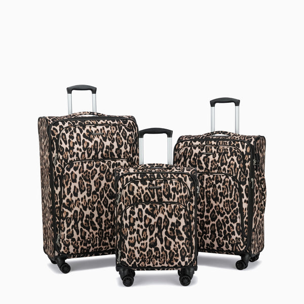 Leopard — Fantana Prints soft case, shown as a set of three