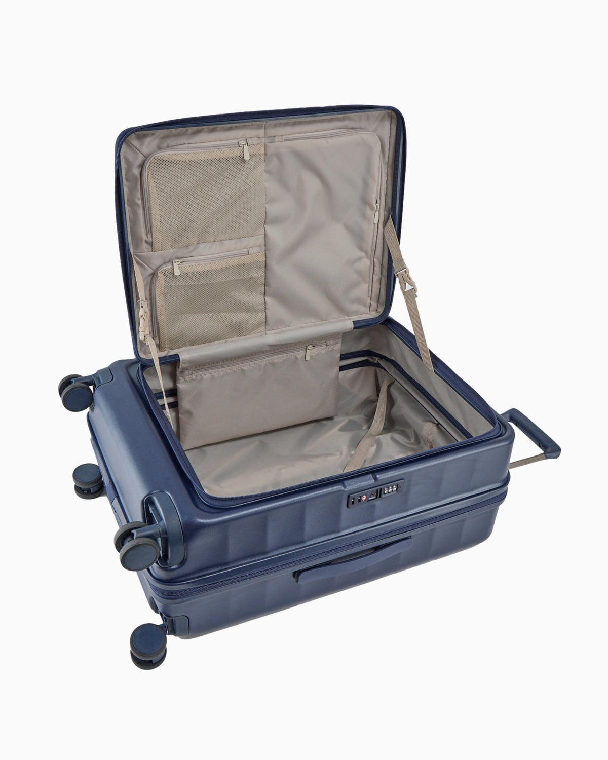 Navy — Phoenix hard shell suitcase, 77cm large, open