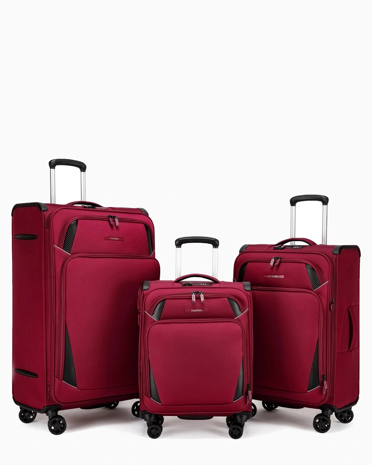 Burgundy — Starlet soft canvas suitcase set of 3, cabin, medium and large
