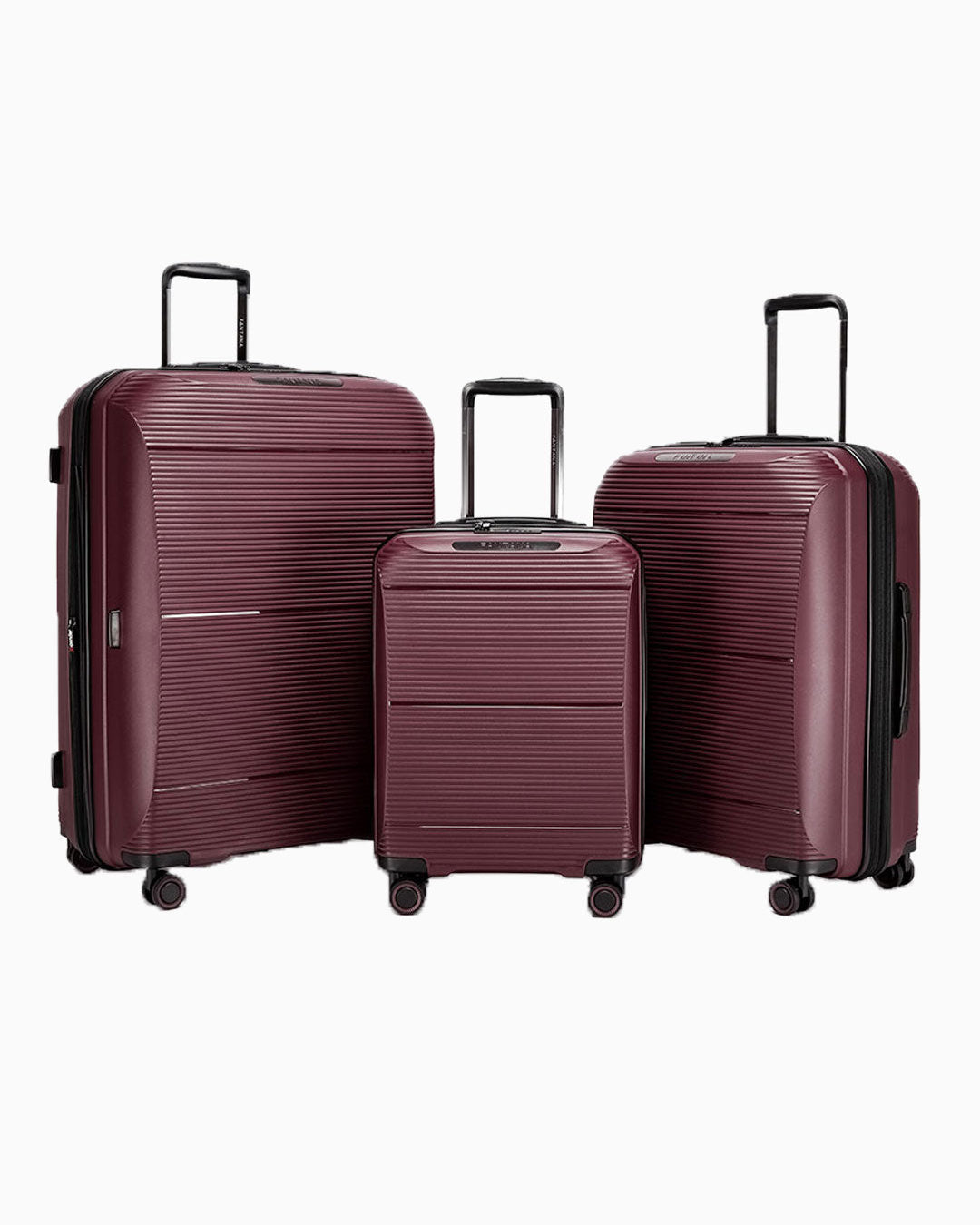 Burgundy — Dallas hard shell suitcase, 55.5cm cabin, shown as a set of three