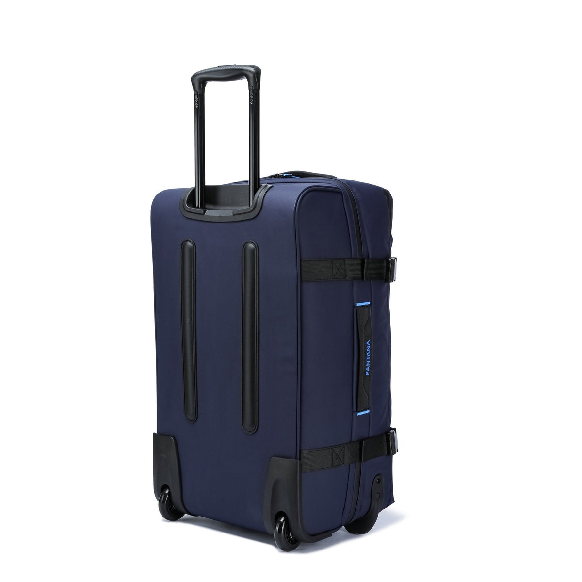 Navy — Voyager Rolling Bag, three-quarter view from behind