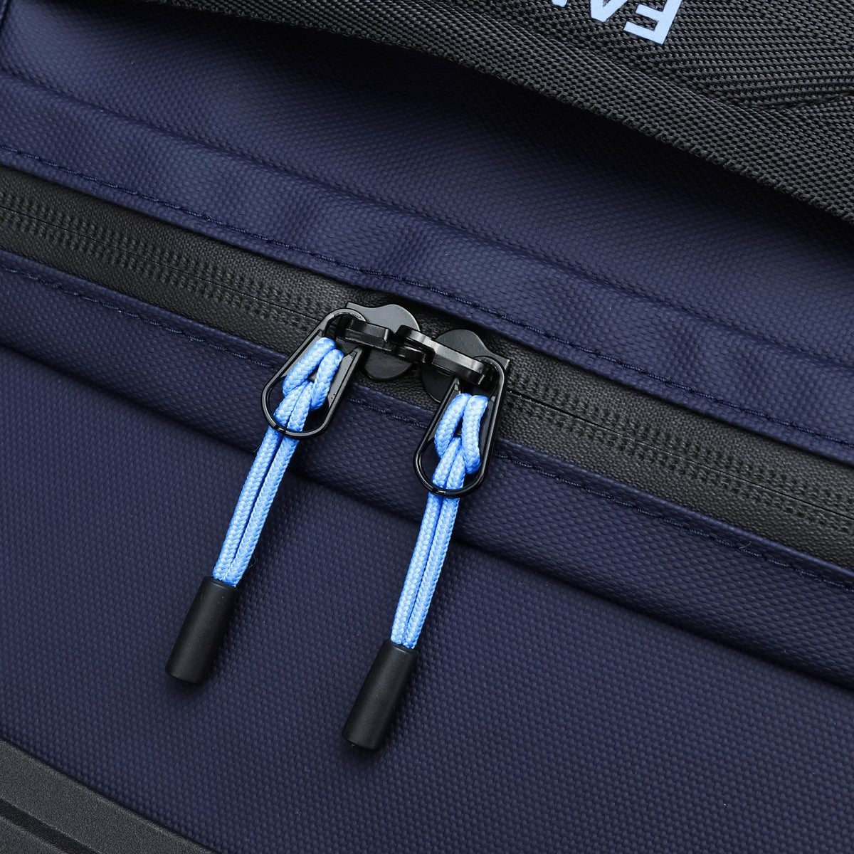 Navy — Voyager Rolling Bag, zip pulls, detail
