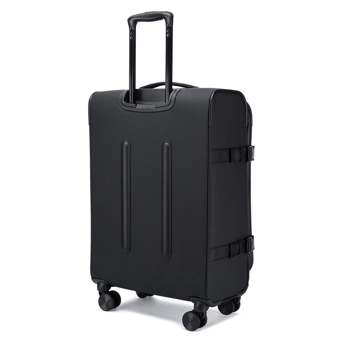 Charcoal — Voyager Spinner Trolley Case, three-quarter view from behind