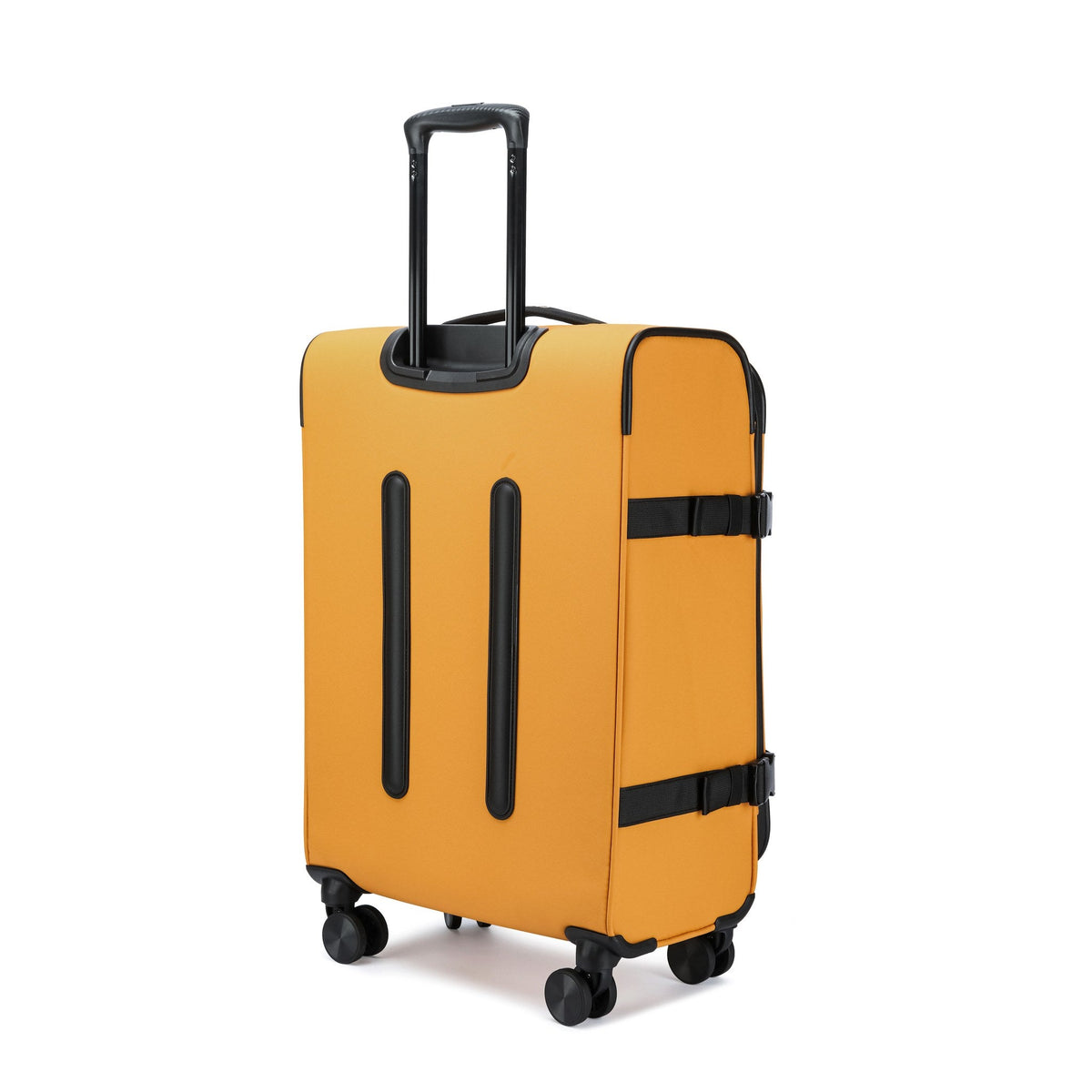 Mustard — Voyager Spinner Trolley Case, three-quarter view from behind