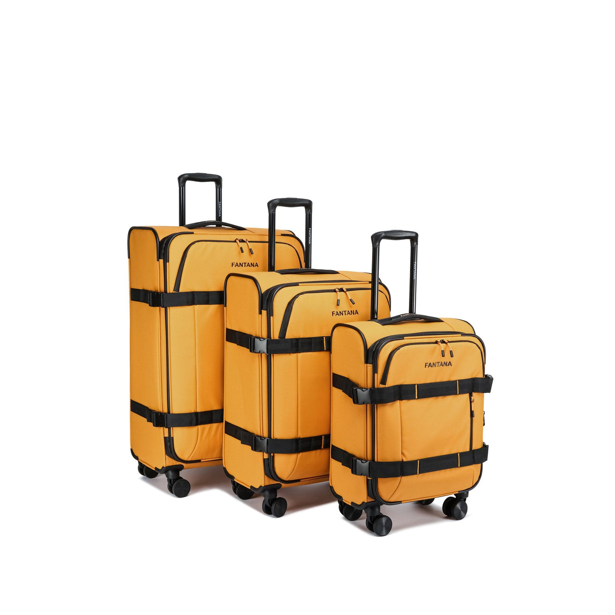 Mustard — Voyager Spinner Trolley Case, all three sizes together