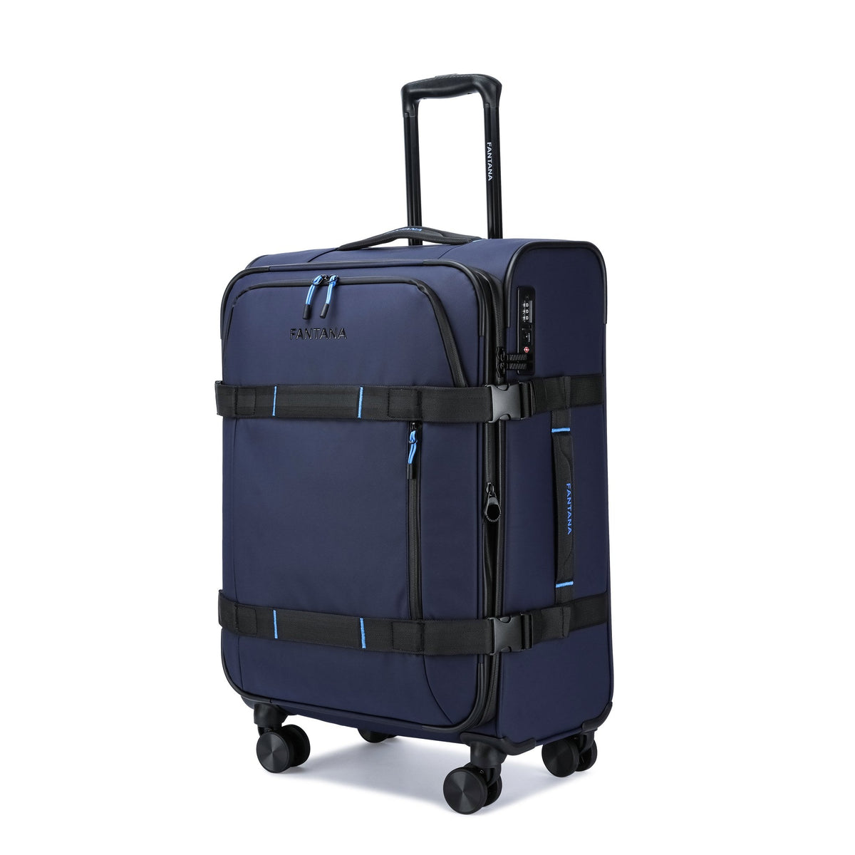 Navy — Voyager Spinner Trolley Case, three-quarter view
