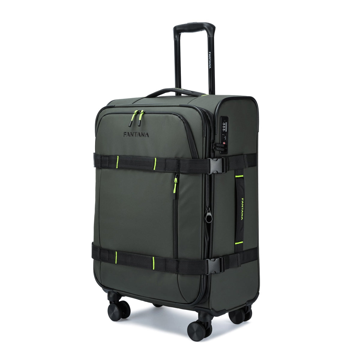 Olive — Voyager Spinner Trolley Case, three-quarter view