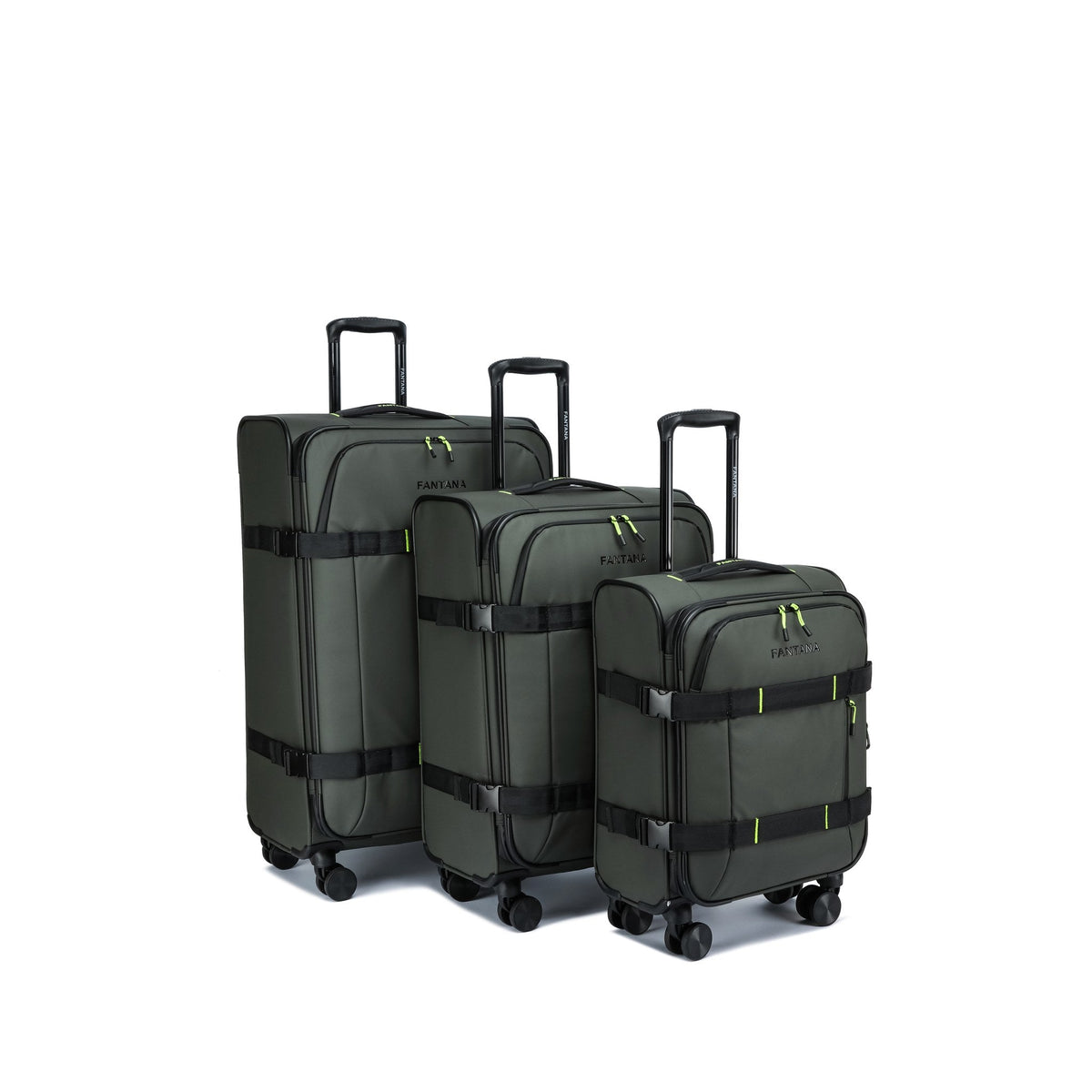 Olive — Voyager Spinner Trolley Case, all three sizes together