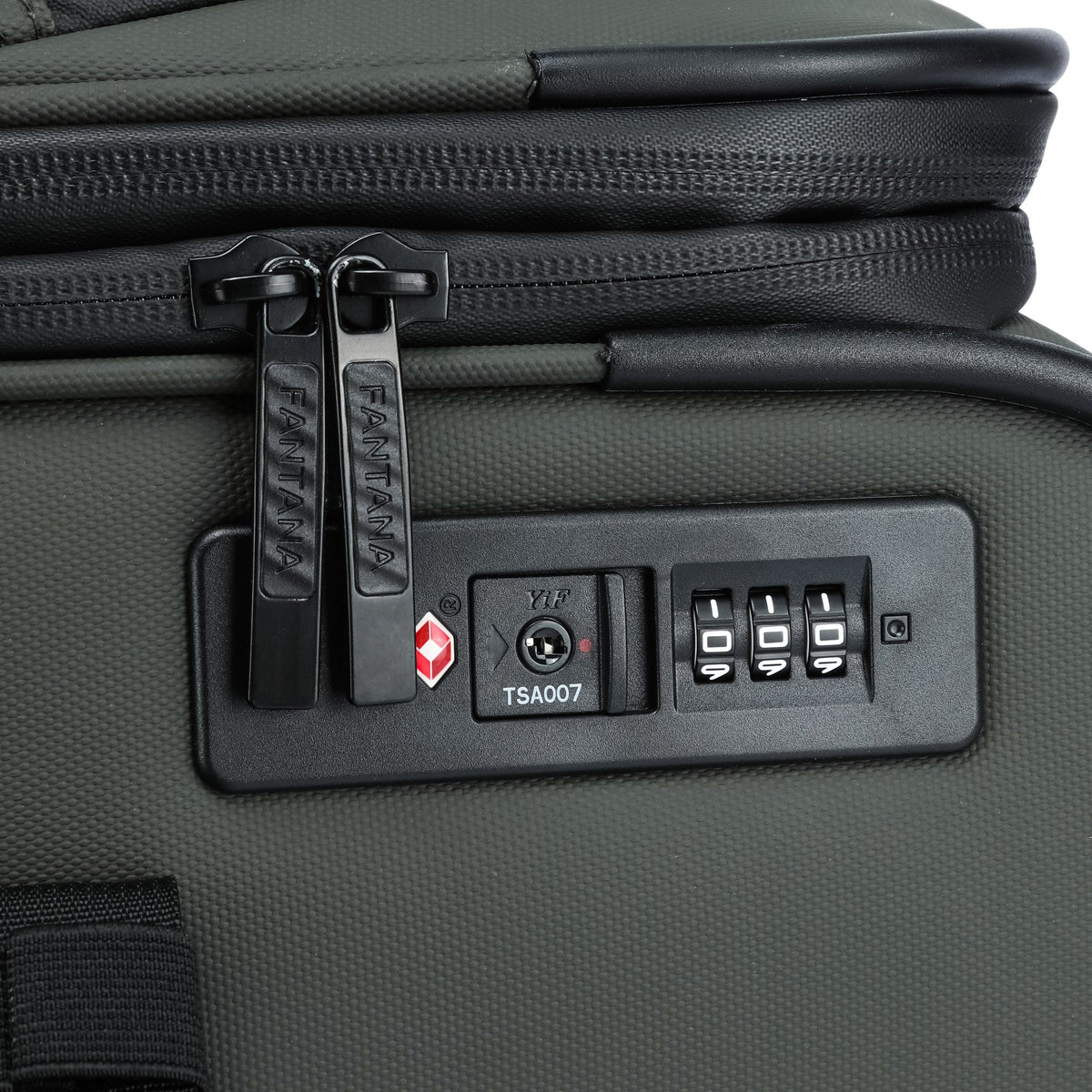 Olive — Voyager Spinner Trolley Case, combination lock, detail