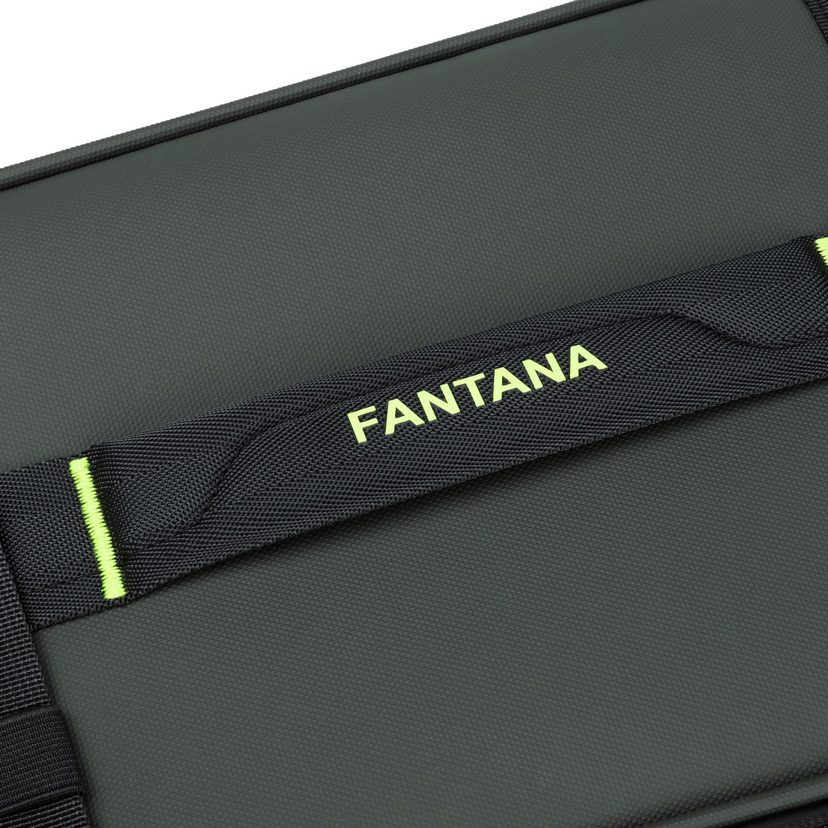 Olive — Voyager Spinner Trolley Case, logo tab, detail