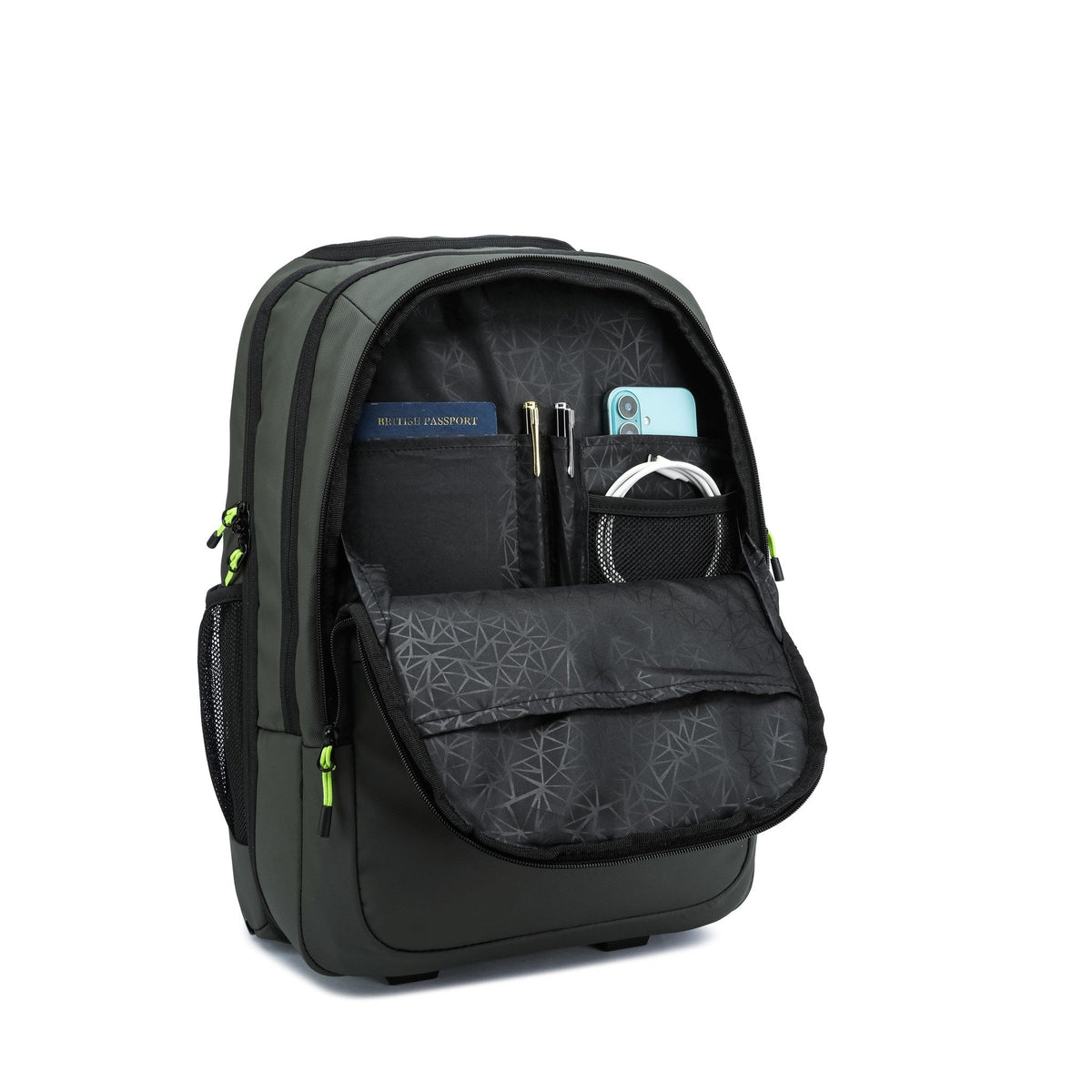 Olive — Voyager Backpack Trolley, front organiser