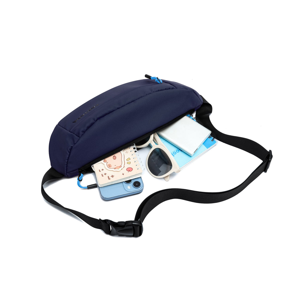 Navy — Voyager Waist Bag, packed