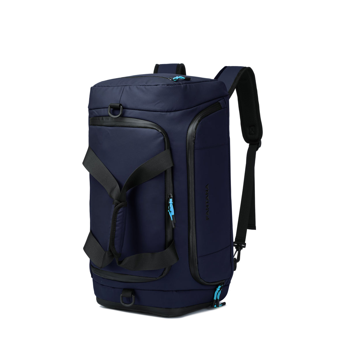Navy — Voyager Holdall, as a backpack, three-quarter view