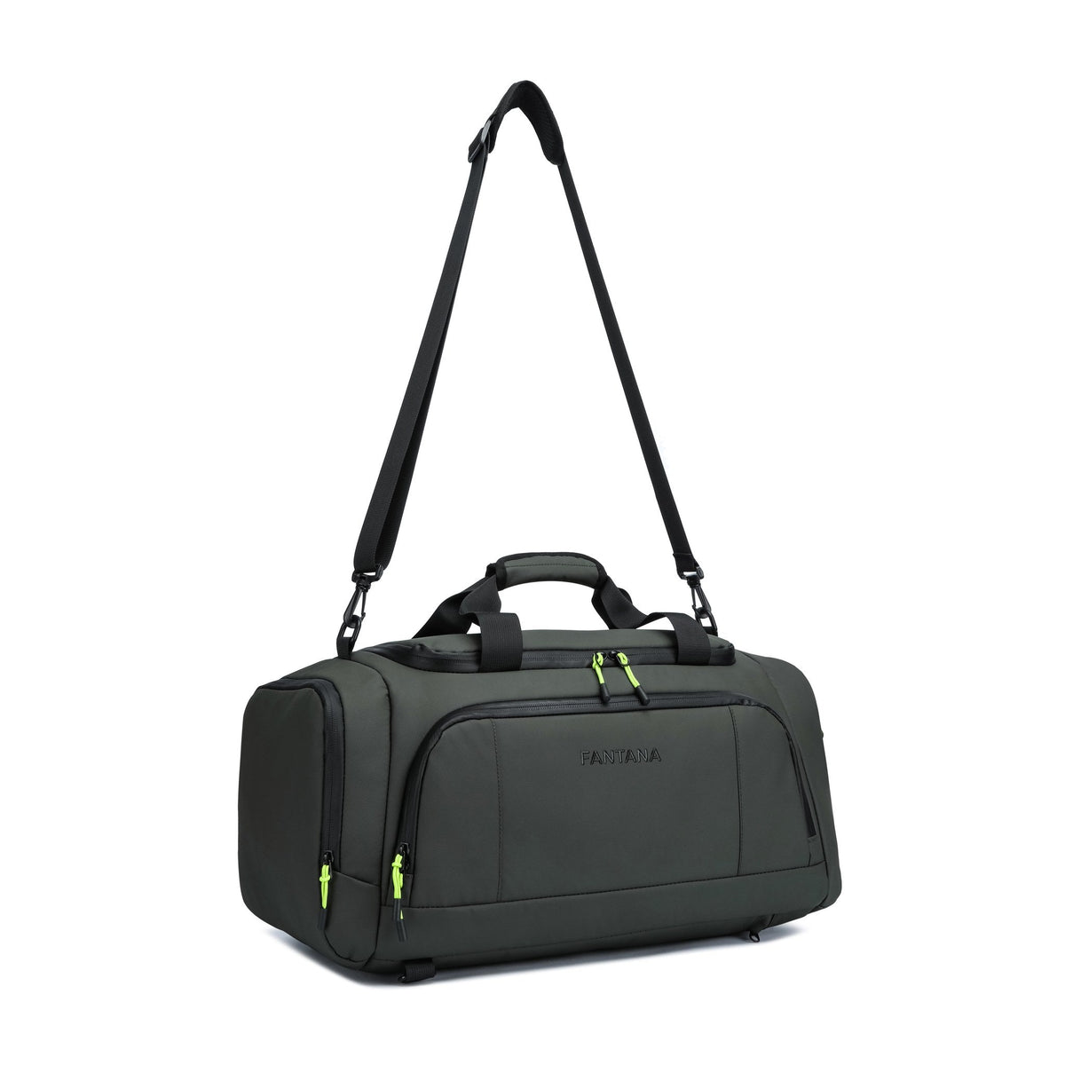 Olive — Voyager Holdall, three-quarter view with shoulder strap