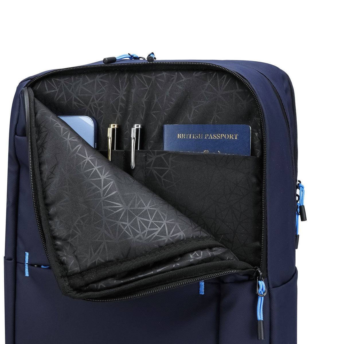 Navy — Voyager Laptop Backpack, interior