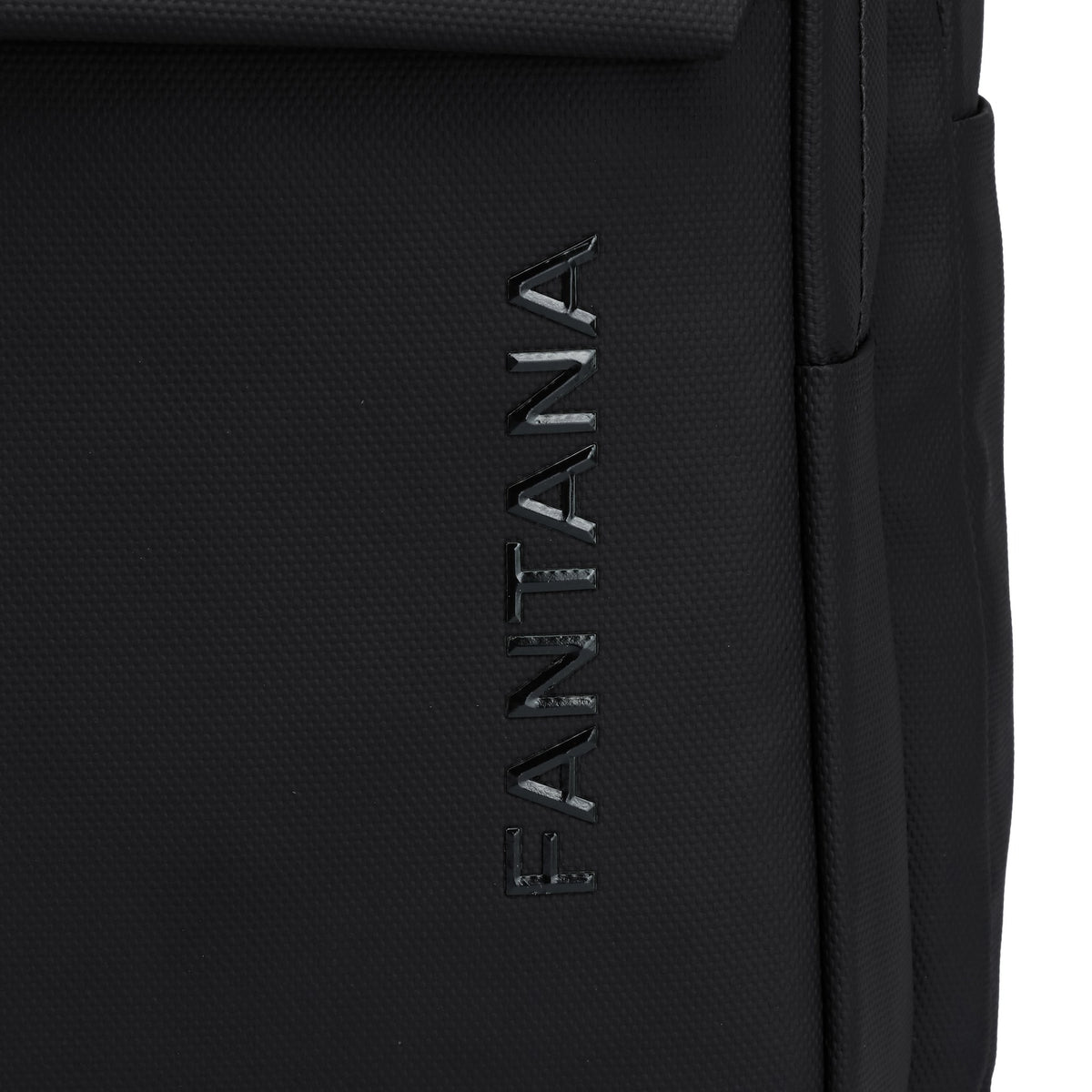 Charcoal — Voyager Backpack, embossed logo, detail