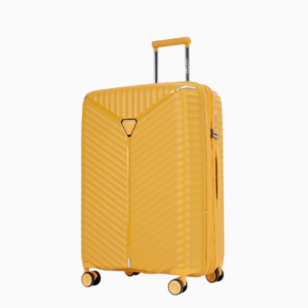Sherbet Lemon — Mars hard shell suitcase set of 3, one case, front, three-quarter view
