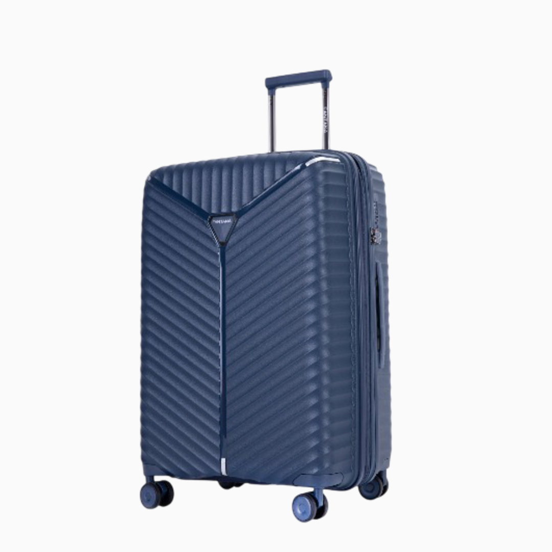 Navy — Mars hard shell suitcase, 55.5cm cabin, front, three-quarter view
