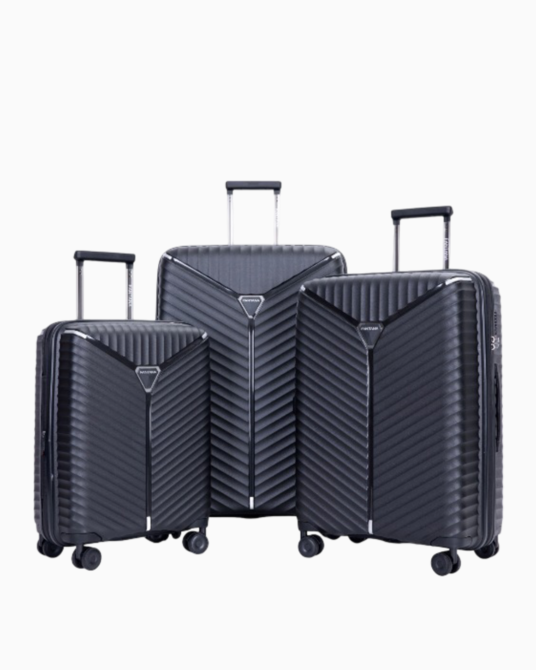 Charcoal — Mars hard shell suitcase, 55.5cm cabin, shown as a set of three