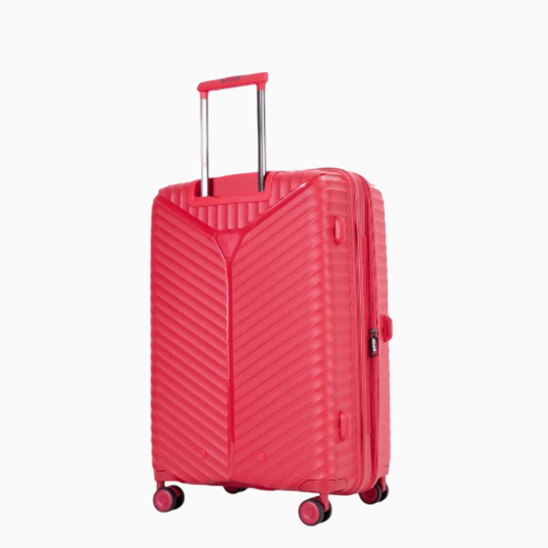Cherry — Mars hard shell suitcase, 55.5cm cabin, back, three-quarter view