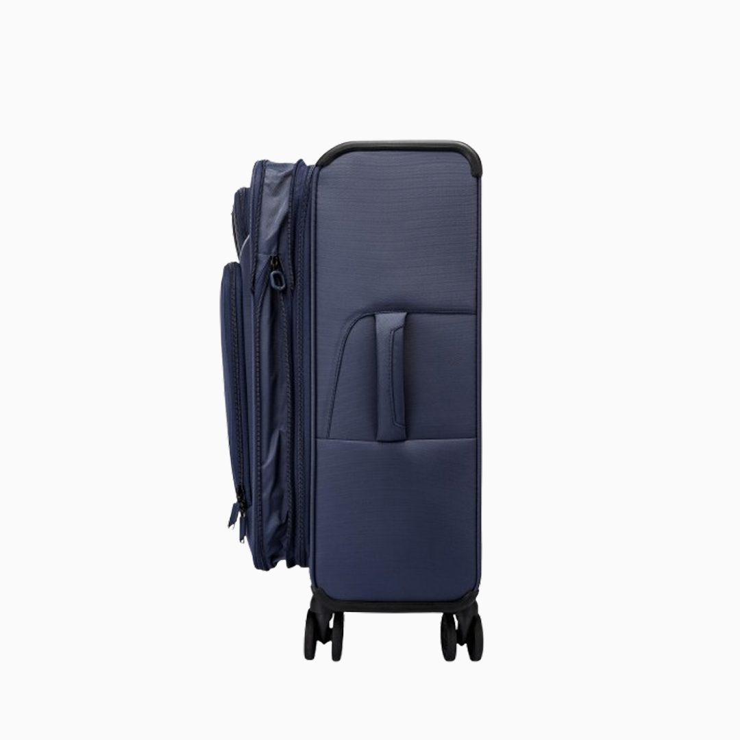 Navy Tartan — Starlet soft canvas suitcase, 55cm cabin, front