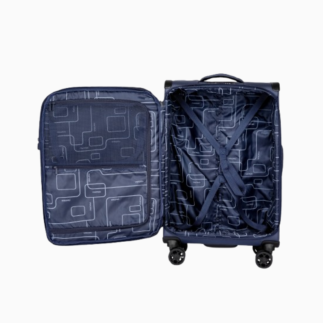 Navy Tartan — Starlet soft canvas suitcase, 76cm large, open