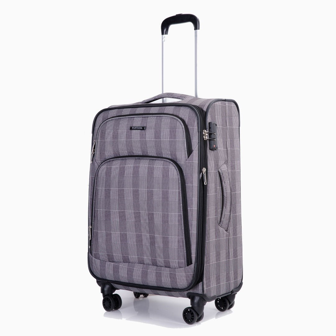 Grey Check — Fantana Prints soft case, front, three-quarter view